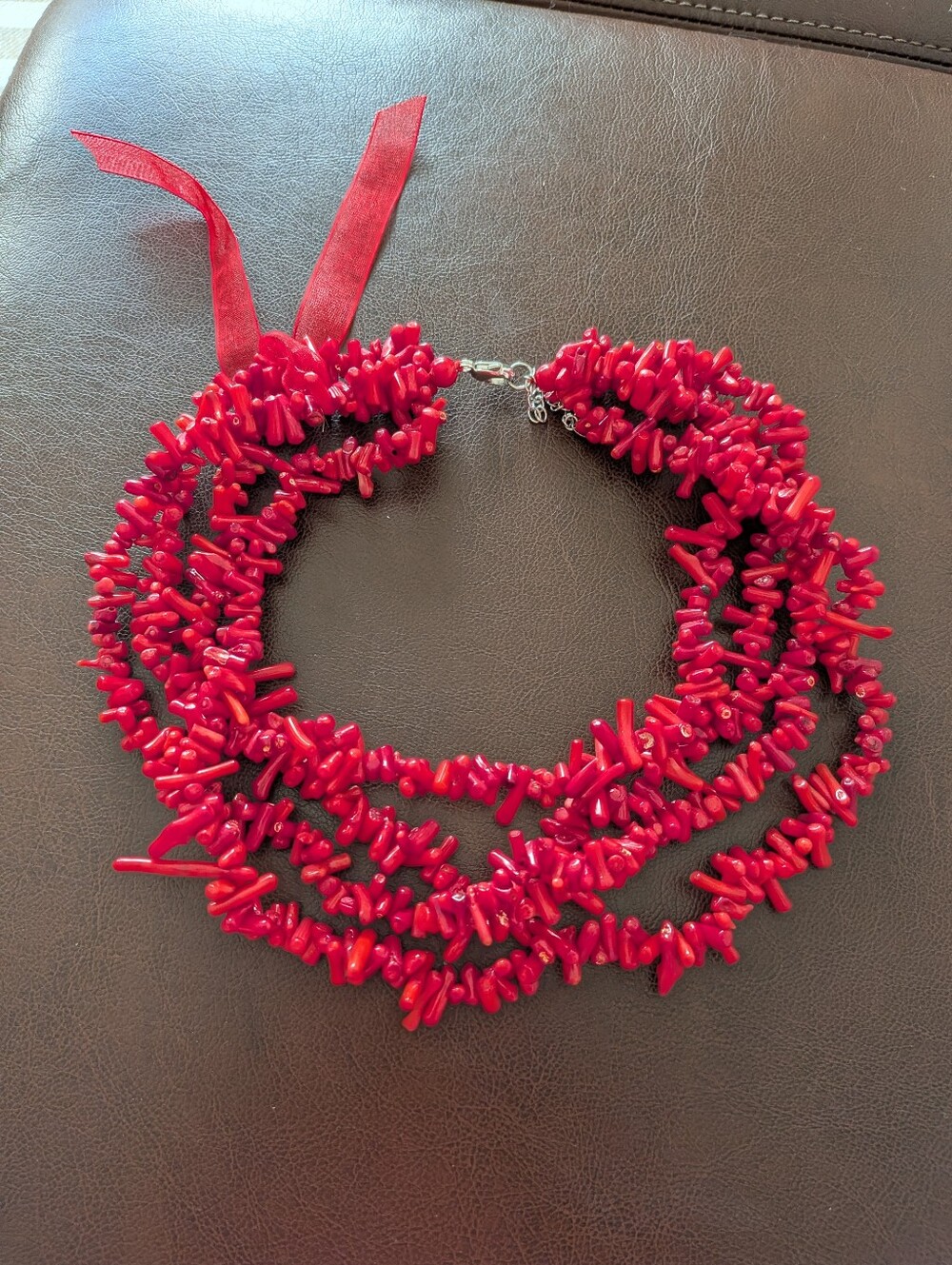 Handcrafted Red Coral Chip Multi-Strand Necklace
